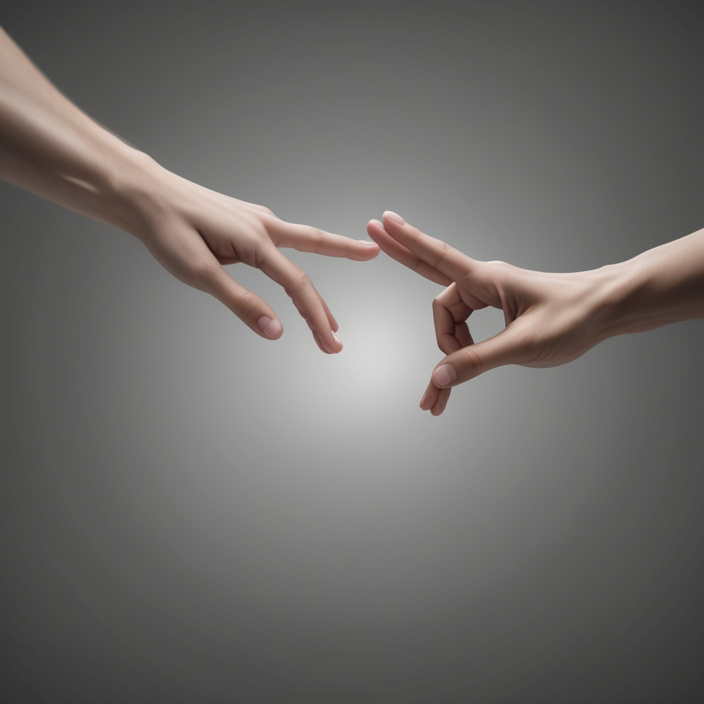 Two Hands Reaching Towards Each Other in a Symbolic Connection of Unity