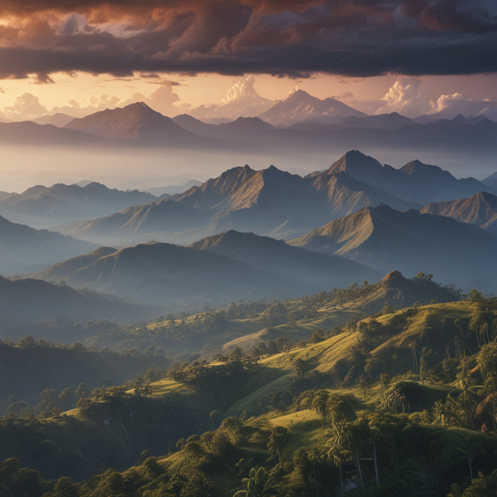Majestic Mountain Landscape at Sunset with Dramatic Clouds and Serenity