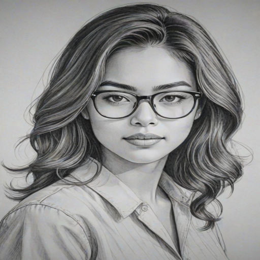 Graceful Ashley Argota, pencil sketch, portrait of Beauteous woman 1958s in glasses, hair style beatnik, outline, clear lines, fine lines, 8k