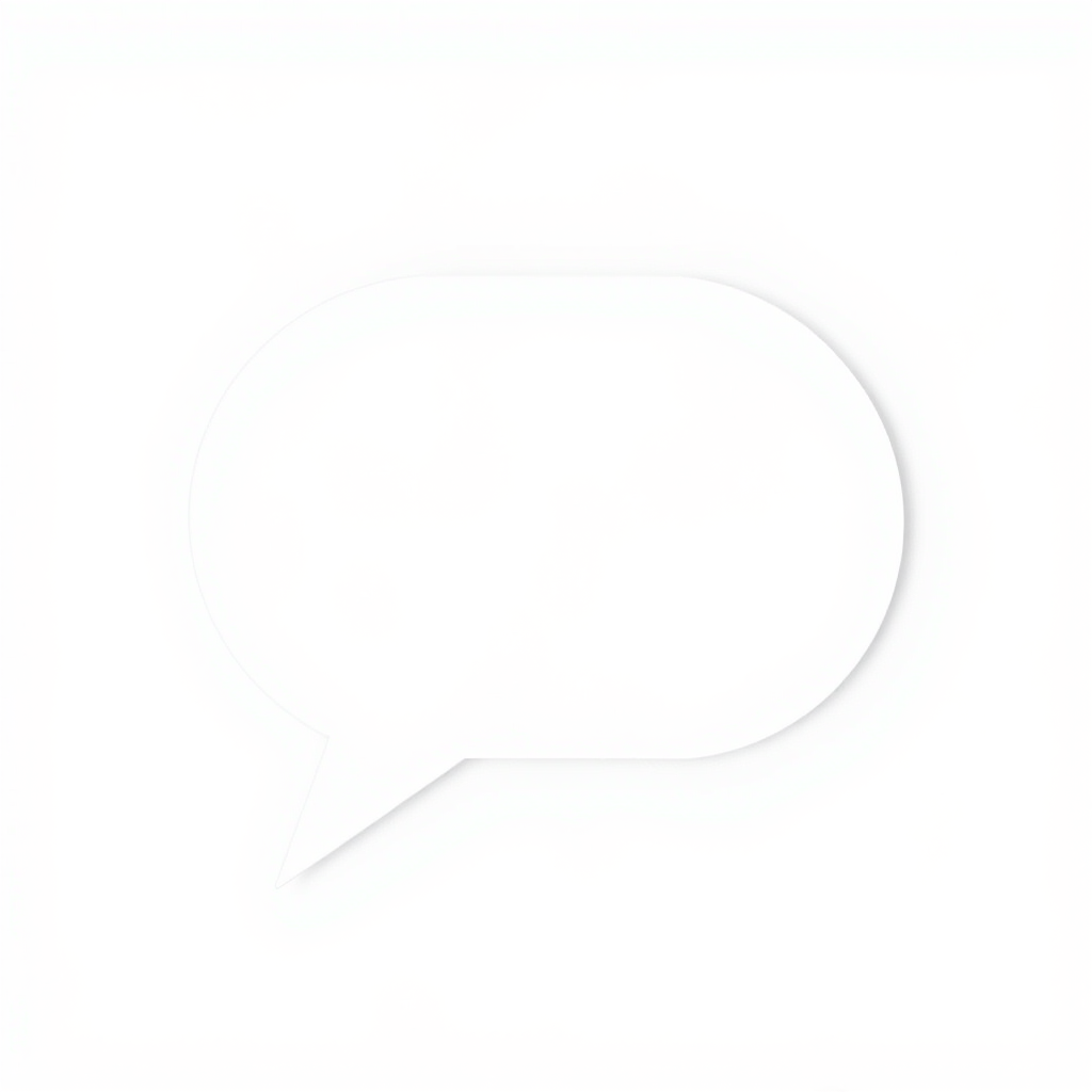 Create a high-quality image of a blank speech bubble against a white background, using a Canon EOS R5 camera, 50mm f/1.2 lens, aperture f/2.8, ISO 100, and a slight soft focus effect for a clean and polished look.