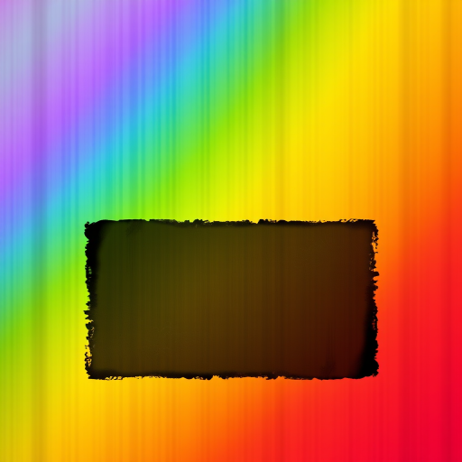Create a vibrant color gradient image featuring purple, blue, green, yellow, orange, and red vertical stripes with a textured black border in the center, shot with a DSLR camera at f/8, ISO 100, 1/60s, with a shallow depth of field to emphasize colors.