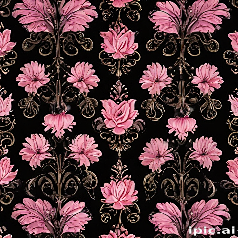 Elegant Floral Pattern Featuring Pink Flowers on a Dark Background Design