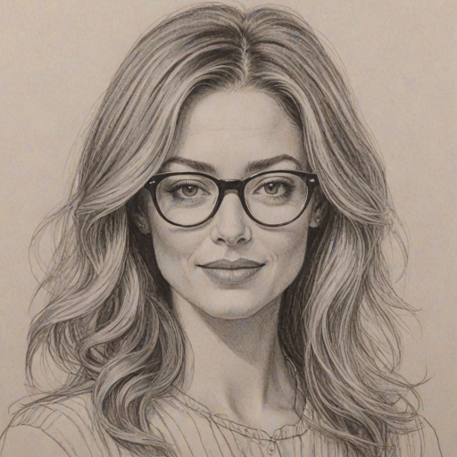 Charming Rebecca Gayheart, pencil sketch, portrait of Bewitching woman 1969s in glasses, hair style beatnik, outline, clear lines, fine lines, 8k