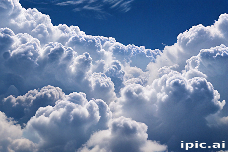 Majestic Fluffy White Clouds Against a Deep Blue Sky Background