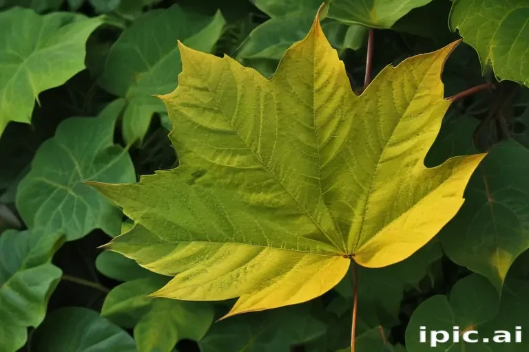 Vibrant Green and Yellow Maple Leaf Against a Lush Background of Foliage