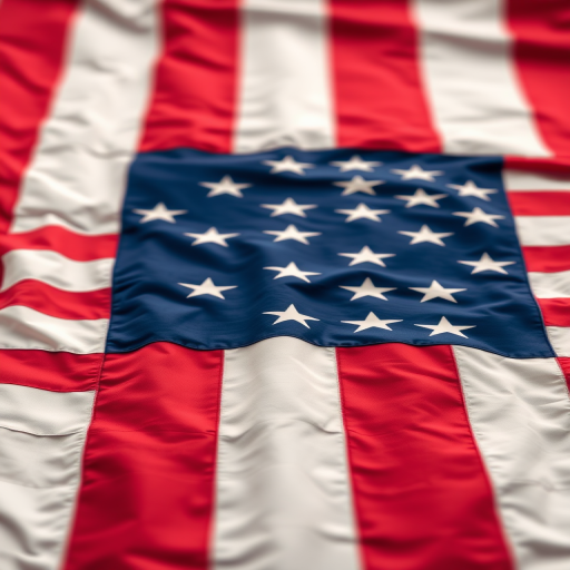 Create a high-resolution image of the United States flag with vibrant colors and sharp details, using a DSLR camera at f/8 aperture, 1/125s shutter speed, 100 ISO, wide-angle lens, and a frontal view to enhance clarity and depth.