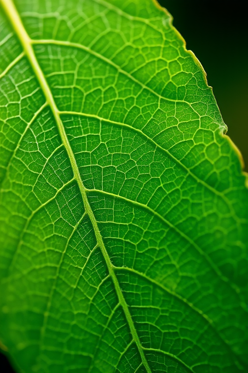 Capture a close-up of a single green leaf with intricate vein details, use a macro lens with an aperture of f/2.8 for a shallow depth of field, set ISO to 100 for clarity, employ natural lighting to enhance texture, and utilize a DSLR camera for high-quality results.
