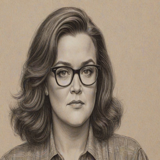 Gorgeous Rosie O'Donnell, pencil sketch, portrait of Fascinating woman 1925s in glasses, hair style beatnik, outline, clear lines, fine lines, 8k