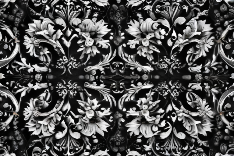 Intricate Black and White Floral Pattern with Elegant Swirls and Details