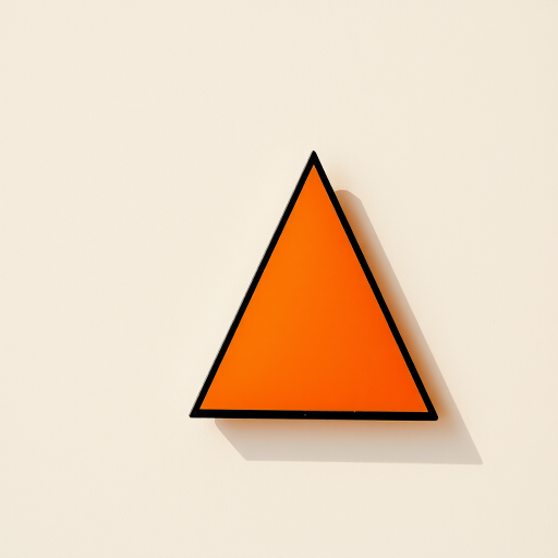 Create a high-resolution image of an abstract orange triangle with a black outline, shot with a Canon EOS R5, 50mm lens, f/1.8 aperture, ISO 100, in soft natural lighting, focusing on sharp details to enhance texture and color vibrancy.