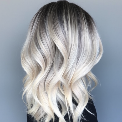 Ethereal silver ombre with soft waves, dubbed "Moonlit Mist," transitions from dark roots to a luminous, ethereal silver that seems to glow