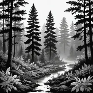 forest clipart black and white
