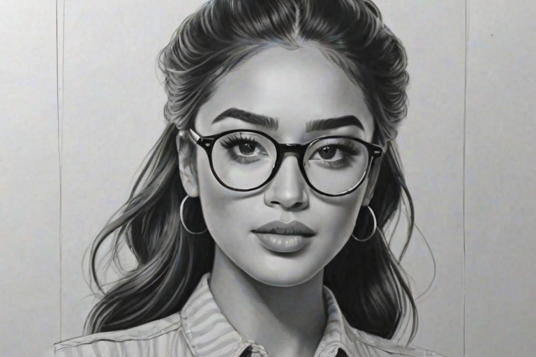 Exquisite Shay Mitchell, pencil sketch, portrait of Beauteous woman 1942s in glasses, hair style beatnik, outline, clear lines, fine lines, 8k