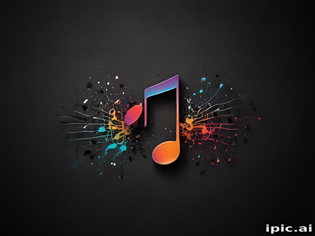 Vibrant Music Note Surrounded by Colorful Splashes of Paint and Creativity