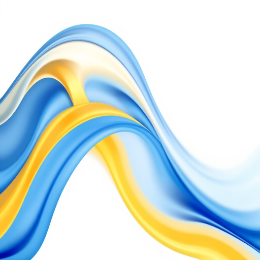 Generate a smooth flowing abstract design featuring blue and yellow waves with a white background, captured using a high-resolution DSLR camera with a 35mm lens, aperture f/4, shutter speed 1/200s, and ISO 100, in portrait orientation.