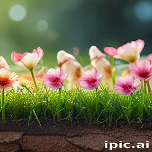 Vibrant Blossoms and Lush Green Grass in a Serene Natural Setting