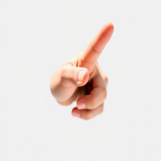 Create a high-resolution image of a stylized hand pointing, using a DSLR camera with a 50mm lens, aperture set to f/1.8, ISO 100, shot in natural light from a top-down angle, ensuring a clean white background for contrast and clarity.