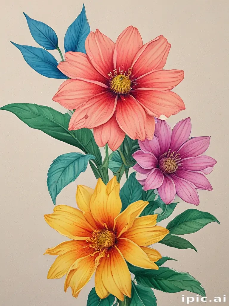 flower drawings with color