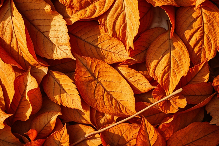 Create a high-resolution image of a textured background featuring overlapping dried leaves in warm golden tones, captured with a DSLR camera at f/2.8 aperture, 50mm lens, and ISO 100 in natural light from a top-down view.