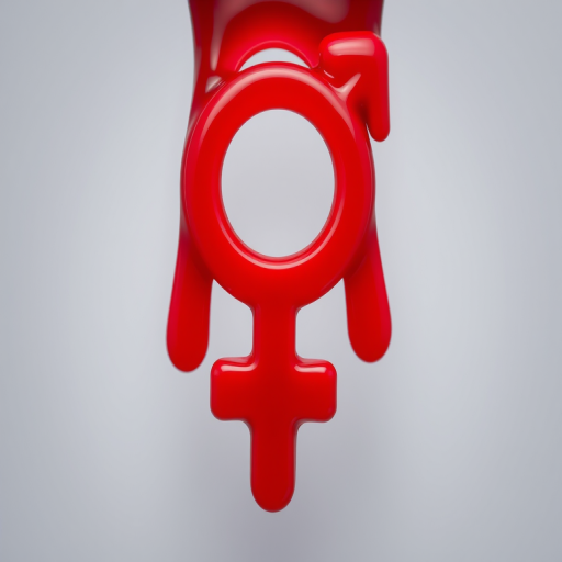 Generate a high-resolution image of a dripping red female gender symbol, using a Canon EOS 5D Mark IV with a 50mm lens, aperture f/2.8, ISO 100, and a shallow depth of field for a smooth background blur, capturing the symbol centered in the frame with even lighting.