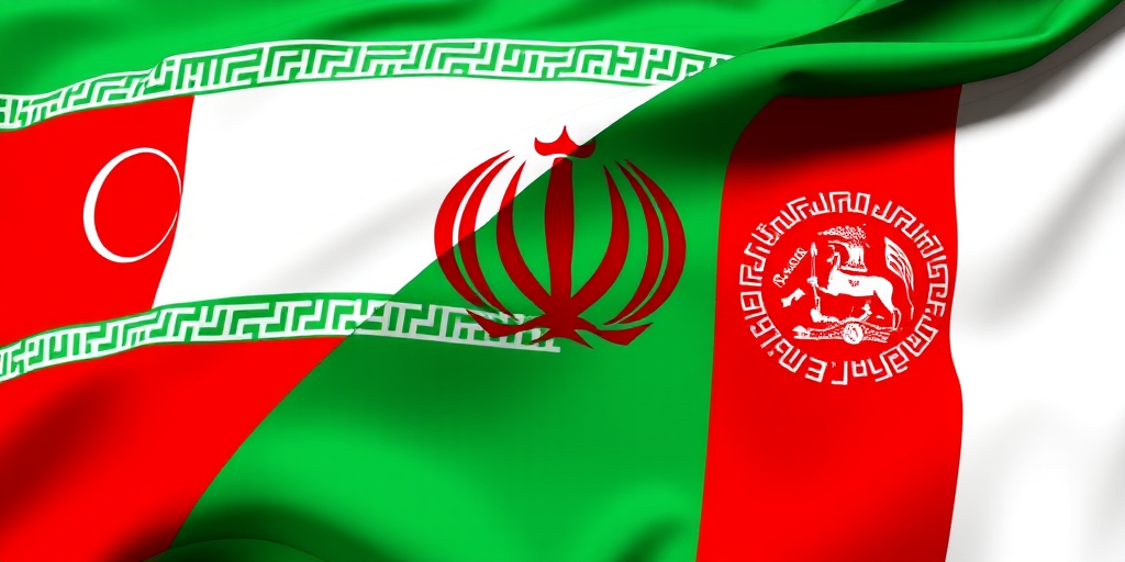 Create an image of a flag that combines elements of the flags of Tajikistan, Iran, and Afghanistan, with vibrant colors and crisp details, using a DSLR camera set to f/8, ISO 100, and a shutter speed of 1/200 sec, captured from a slight low angle with a wide-angle lens.