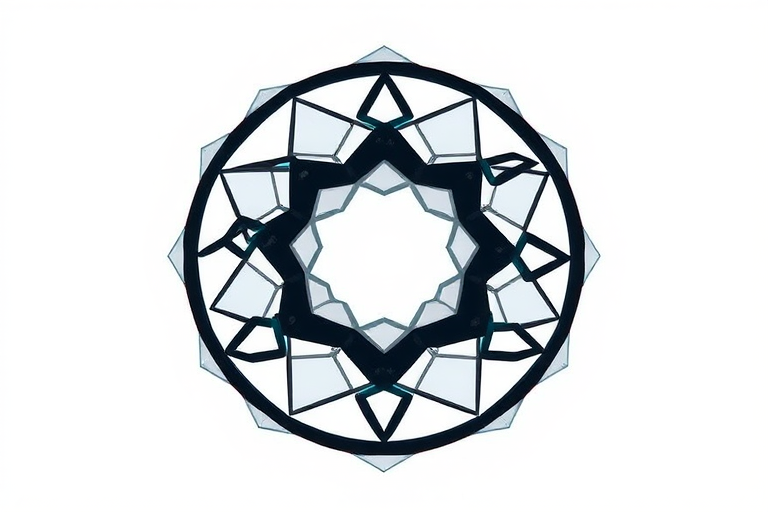 Generate a high-resolution image of an abstract geometric shape against a white background, captured with a DSLR camera at f/2.8 aperture, ISO 100, 1/50 sec shutter speed, in a close-up view to enhance detail and clarity.