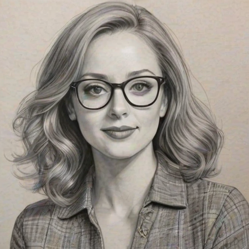 Radiant Jayma Mays, pencil sketch, portrait of Wonderful woman 1956s in glasses, hair style beatnik, outline, clear lines, fine lines, 8k
