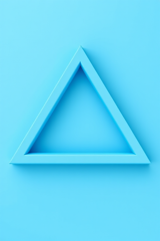 Create a 3D render of an impossible triangle with a smooth blue texture and sharp edges, using a DSLR camera with a 50mm lens at f/2.8, ISO 100, and a shallow depth of field, top-down view, in high-resolution for enhanced clarity.