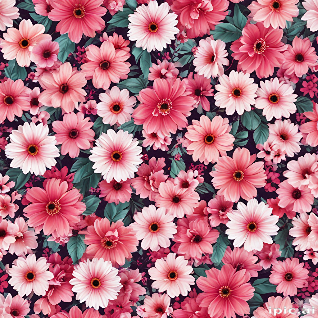 Vibrant Floral Pattern Featuring Pink and White Flowers on Dark Background