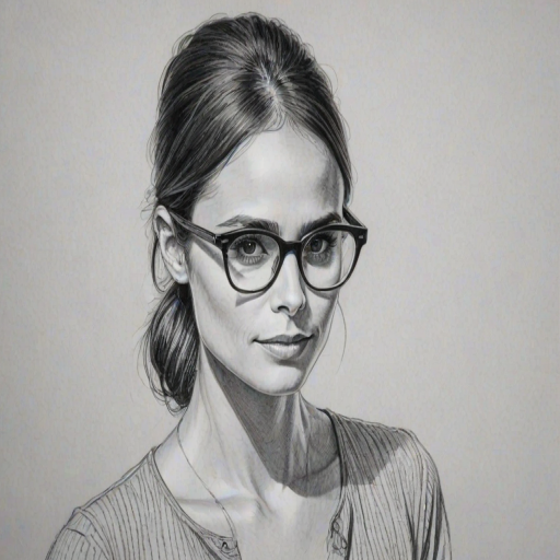 Splendid Jordana Brewster, pencil sketch, portrait of Captivating woman 1963s in glasses, hair style beatnik, outline, clear lines, fine lines, 8k