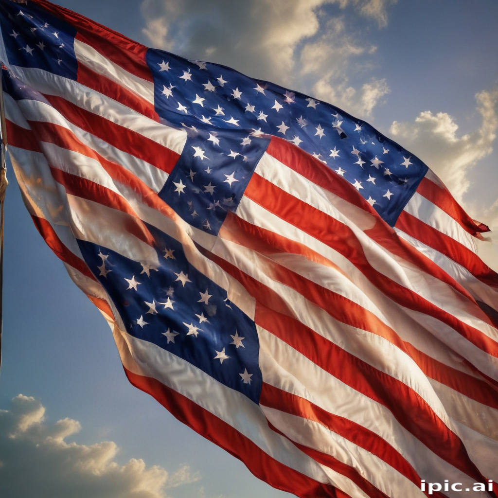 Waving American Flag Against a Beautiful Sky with Clouds Above
