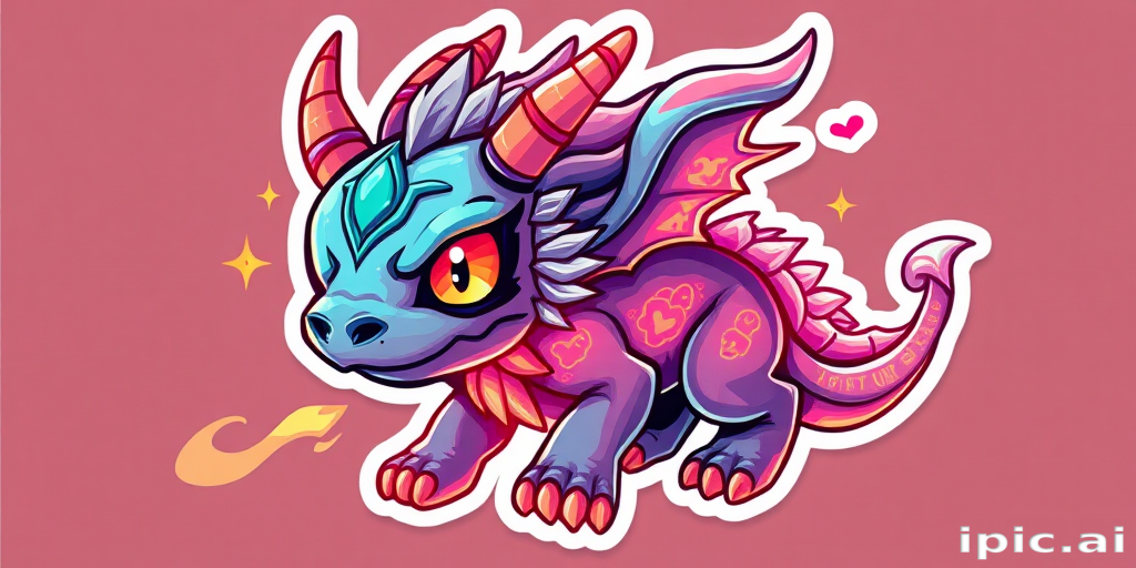 A cute sticker design of a (mythical creature, with energy, textures, and luminous vivid color)