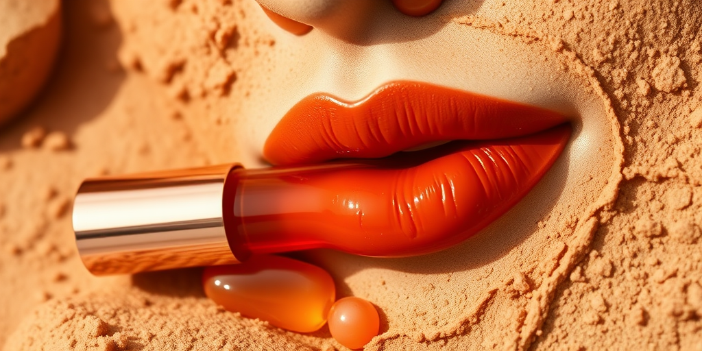 Earthy terracotta "Desert Mirage" lip oil with a non-sticky formula, infused with jojoba and argan oils for deep hydration and a natural tint