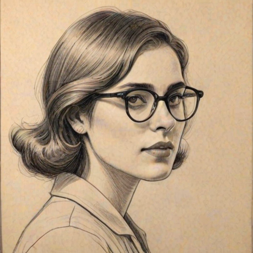 Radiant Lorenza Izzo, pencil sketch, portrait of Comely woman 1926s in glasses, hair style beatnik, outline, clear lines, fine lines, 8k