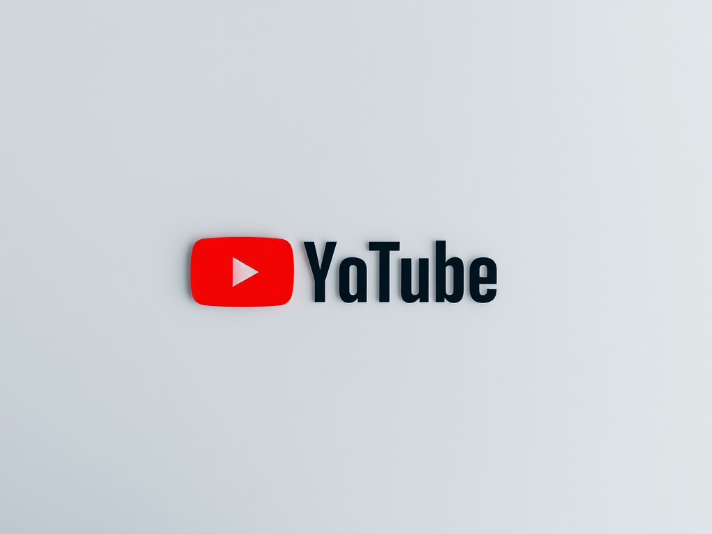 Create a minimalist design of the YouTube logo on a light gray background, using a Canon EOS R5 camera, aperture f/8, shutter speed 1/250 sec, ISO 100, top-down view, natural lighting, with a smooth, clean finish to enhance image quality.