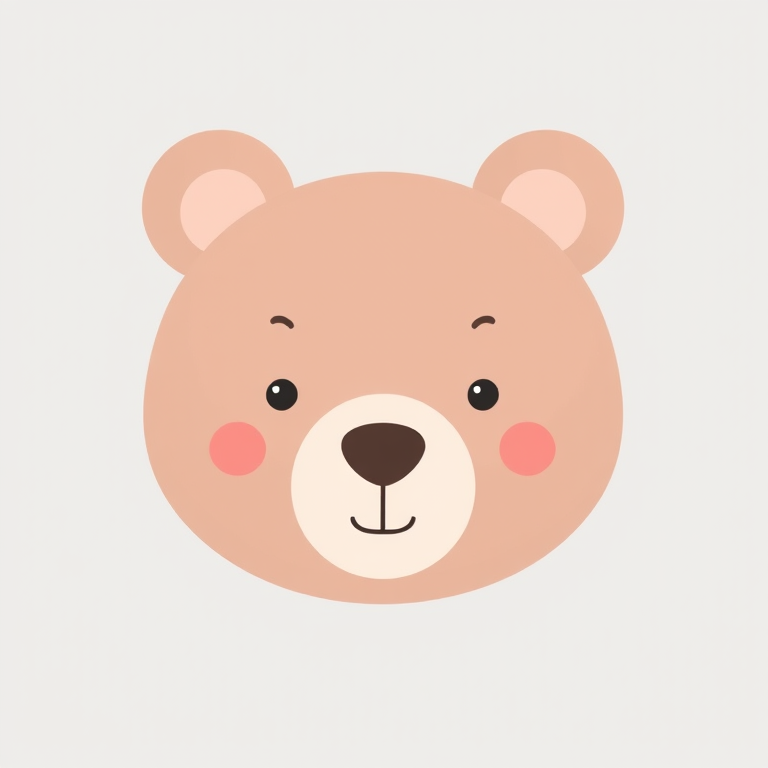 Create a cute, minimalist bear head illustration with soft pastel colors on a light gray background using a digital art style; camera settings: f/8, ISO 100, shutter speed 1/125; camera view: center focus; camera type: mirrorless.