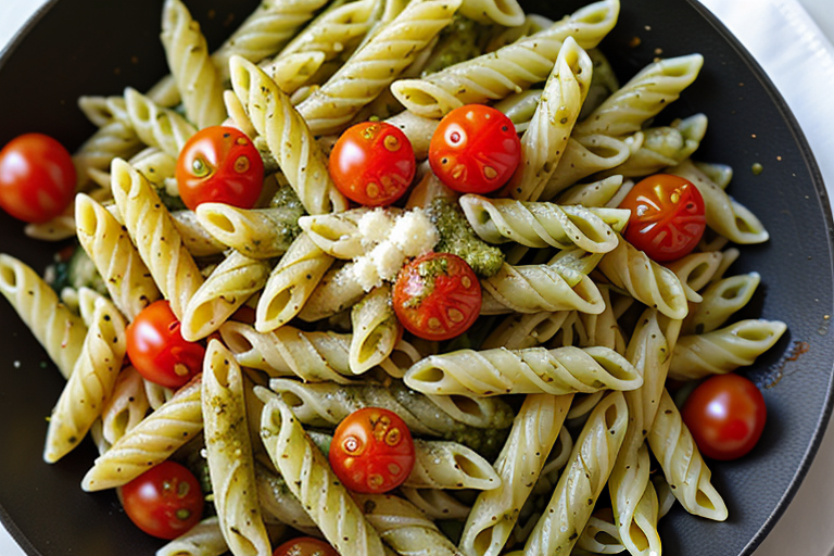 pesto pasta with cherry tomatoes