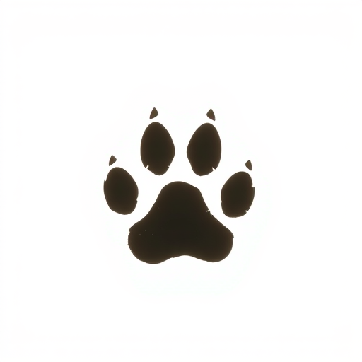Create a high-resolution image of a paw print silhouette with a clean white background, using a Canon EOS R5 camera at f/8 aperture, ISO 100, 1/200 shutter speed, in portrait view, with soft natural lighting to enhance details.