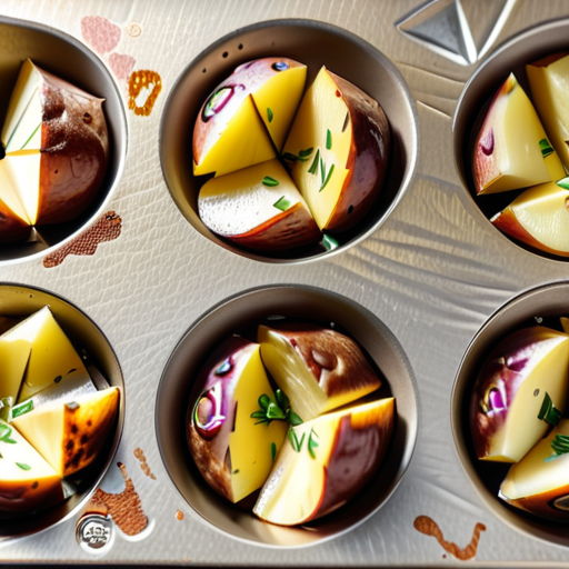 quartered potatoes in muffin pan