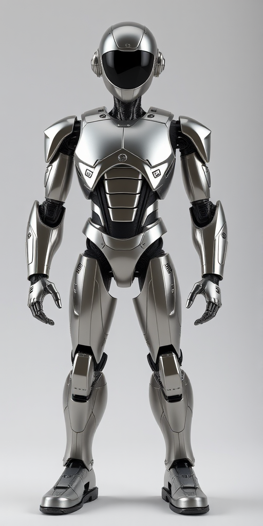 Create a highly detailed 3D render of a humanoid robot with a metallic finish, standing in a T-pose against a plain background, using a Canon EOS R5 camera with a 50mm lens, aperture f/8, ISO 100, and a high dynamic range setting for enhanced image quality.