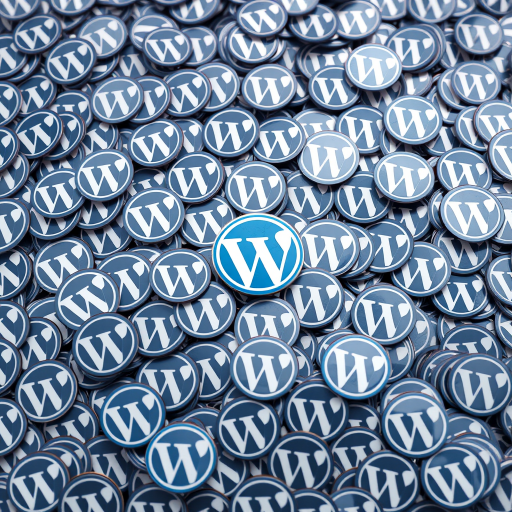 Create a high-resolution image of a large pile of WordPress logos scattered randomly, using a 50mm lens, f/2.8 aperture, ISO 100, and soft studio lighting for an even distribution of color and detail.