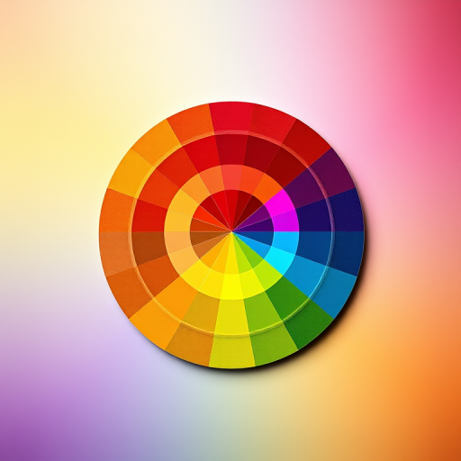 Generate a vibrant color wheel on a smooth gradient background with high saturation and contrast, using a professional DSLR camera with a 50mm lens, f/1.8 aperture, ISO 100, 1/200 sec shutter speed, top-down view for clarity and depth, ensuring enhanced image quality and detail.