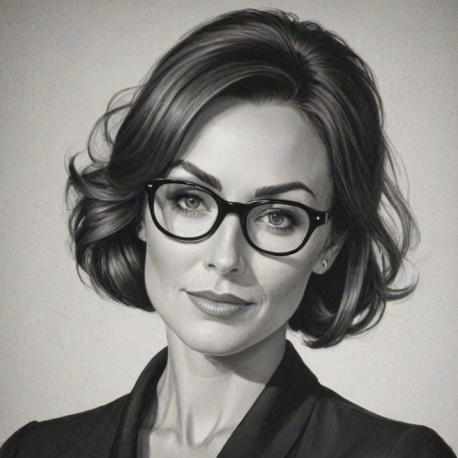 Pleasing Laura Benanti, pencil sketch, portrait of Gorgeous woman 1959s in glasses, hair style beatnik, outline, clear lines, fine lines, 8k