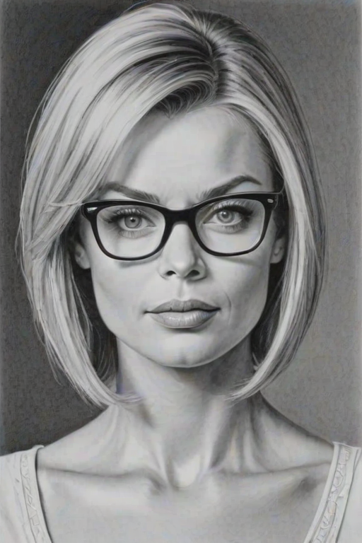 Wonderful Jaime Pressly, pencil sketch, portrait of Splendid woman 1964s in glasses, hair style beatnik, outline, clear lines, fine lines, 8k