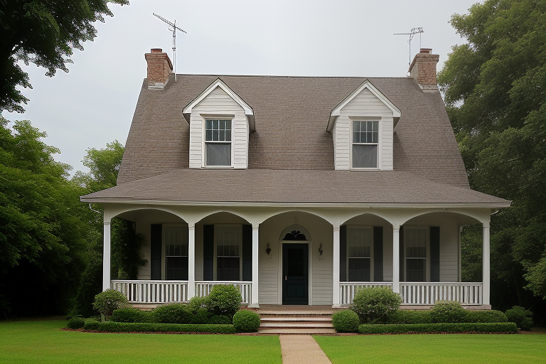 Charming Two-Story House with a Welcoming Porch Surrounded by Lush ...