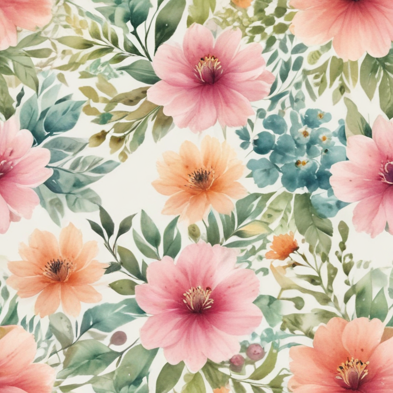 Vibrant Floral Pattern Featuring Colorful Blooms and Lush Greenery Design