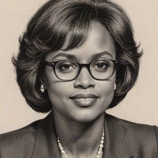 Bewitching Anita Hill, pencil sketch, portrait of Superb woman 1976s in glasses, hair style beatnik, outline, clear lines, fine lines, 8k