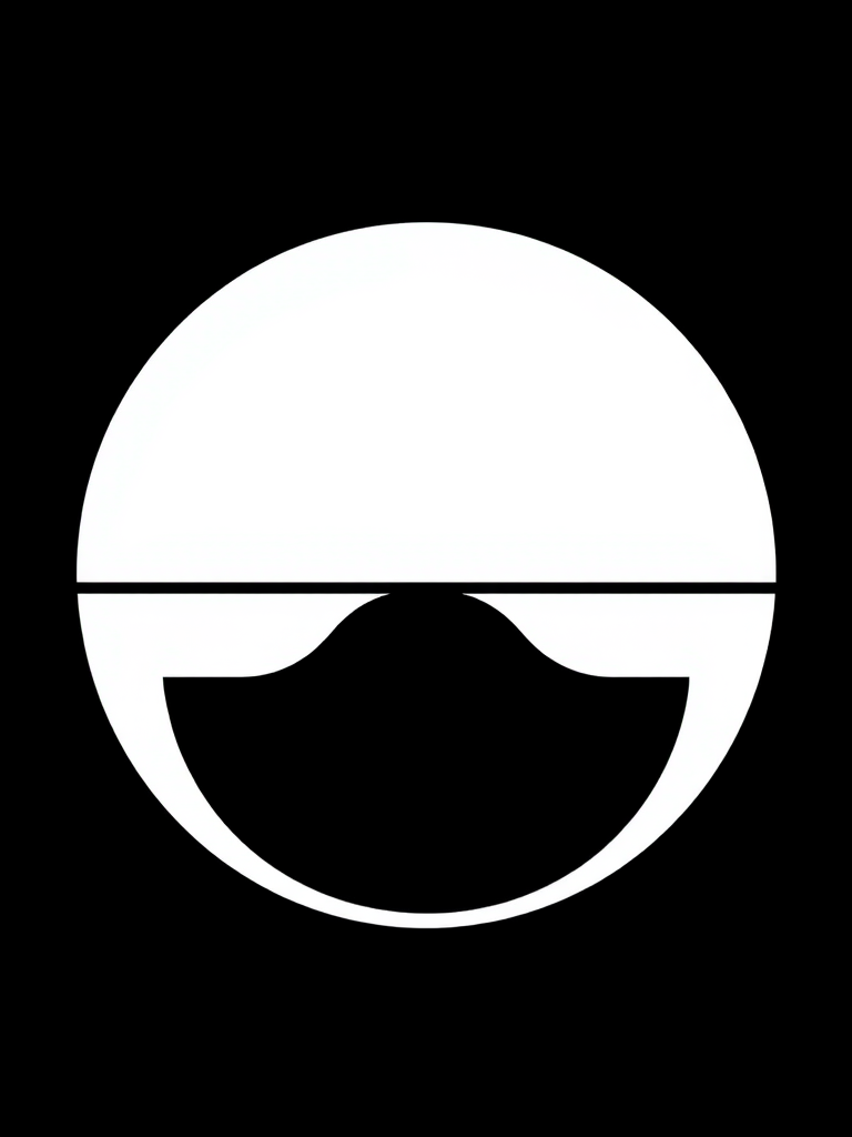 Create a high-resolution image of a minimalistic black and white graphic featuring a circle with a horizontal line and a vertical line inside, using a DSLR camera with a 50mm lens at f/2.8, ISO 100, and a slight vignette effect for depth.