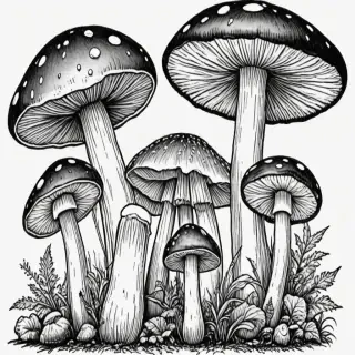mushroom clipart black and white