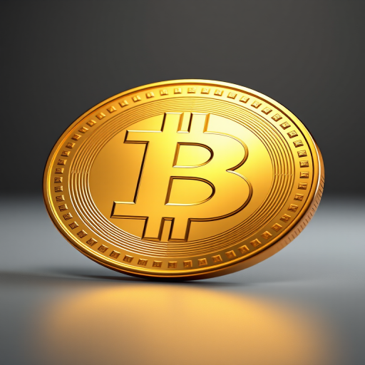Create a detailed 3D rendering of a shiny gold coin with a smooth surface reflecting light, using a Canon EOS R5 camera with a 50mm lens, aperture set to f/2.8 for shallow depth of field, ISO 100, and a soft diffused light source for even illumination.